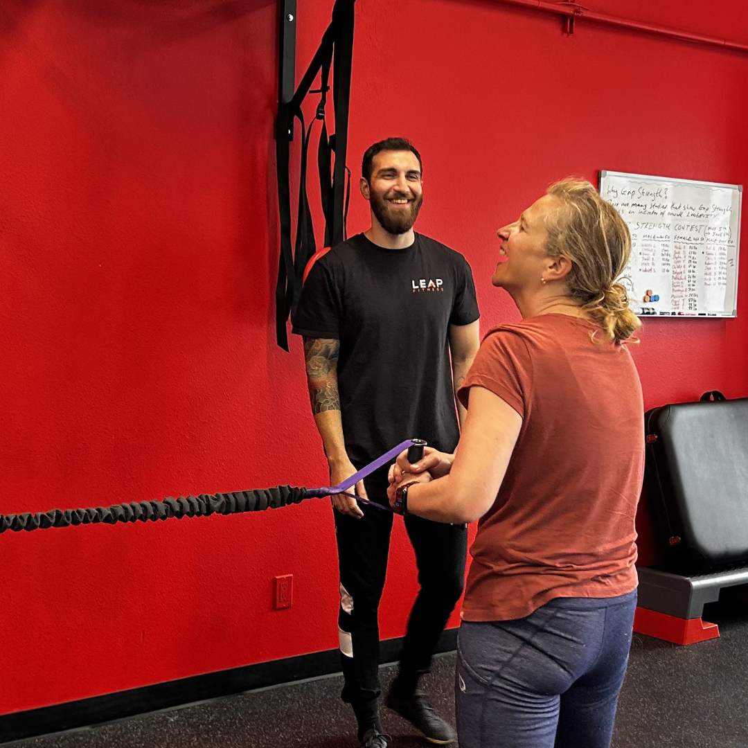 Adult doing resistance training